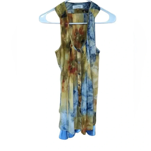Calvin Klein abstract colored polyester blouse top Size S - Picture 1 of 9